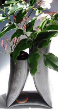 Recycled inner tube flower vase 